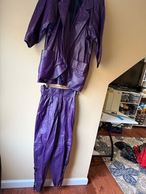 80s vintage!!! Bold Purple Leather Jacket and Pants Set